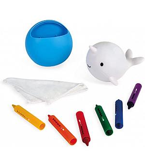 Janod 4726 - Mi narval para colorear - Juguete de baño para niños pequeños - Dibujar y colorear - A partir de 3 años